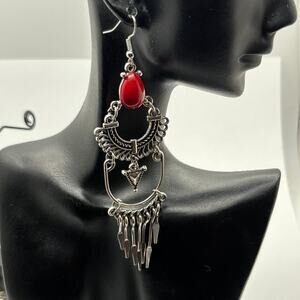 Silver & Red Western Dangle Earrings